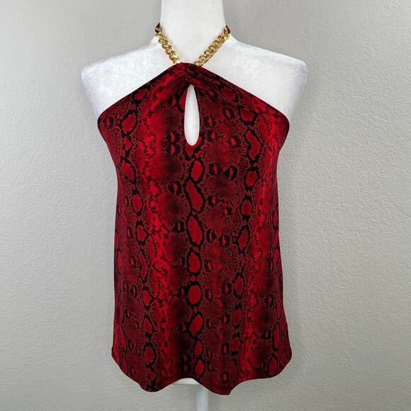 Michael Kors Red Crimson Snakeskin Keyhole Chain Tie Neck Halter Top SM/Med NWT - Picture 14 of 15